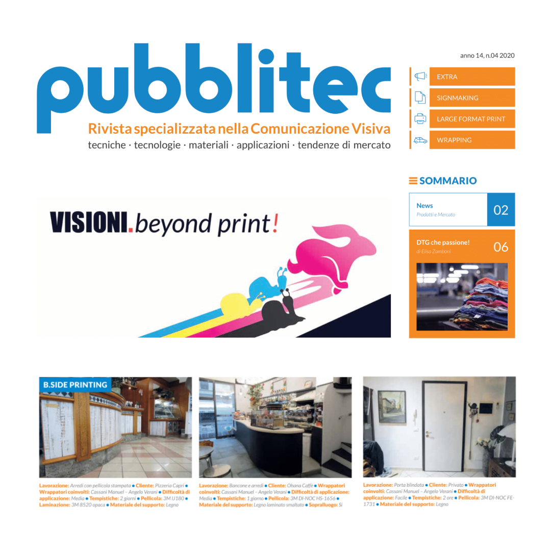 BSide Printing arcitolo Pubblitec magazine comunicazione visiva arti grafiche pellicola stampata 3M rivestimento riqualificazione restyling ambienti arredo porte ascensore