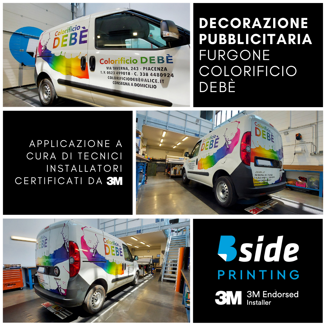 decorazione adesiva pubblicitaria per furgone colorificio Debè