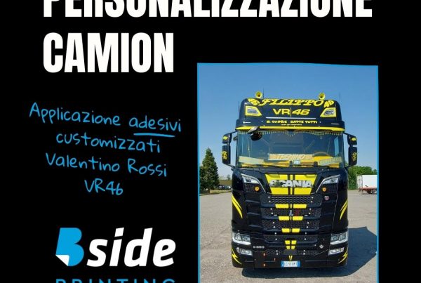 Personalizzazione camion grafiche adesive prespaziate allestimento Livrea Valentino Rossi x Scania S660