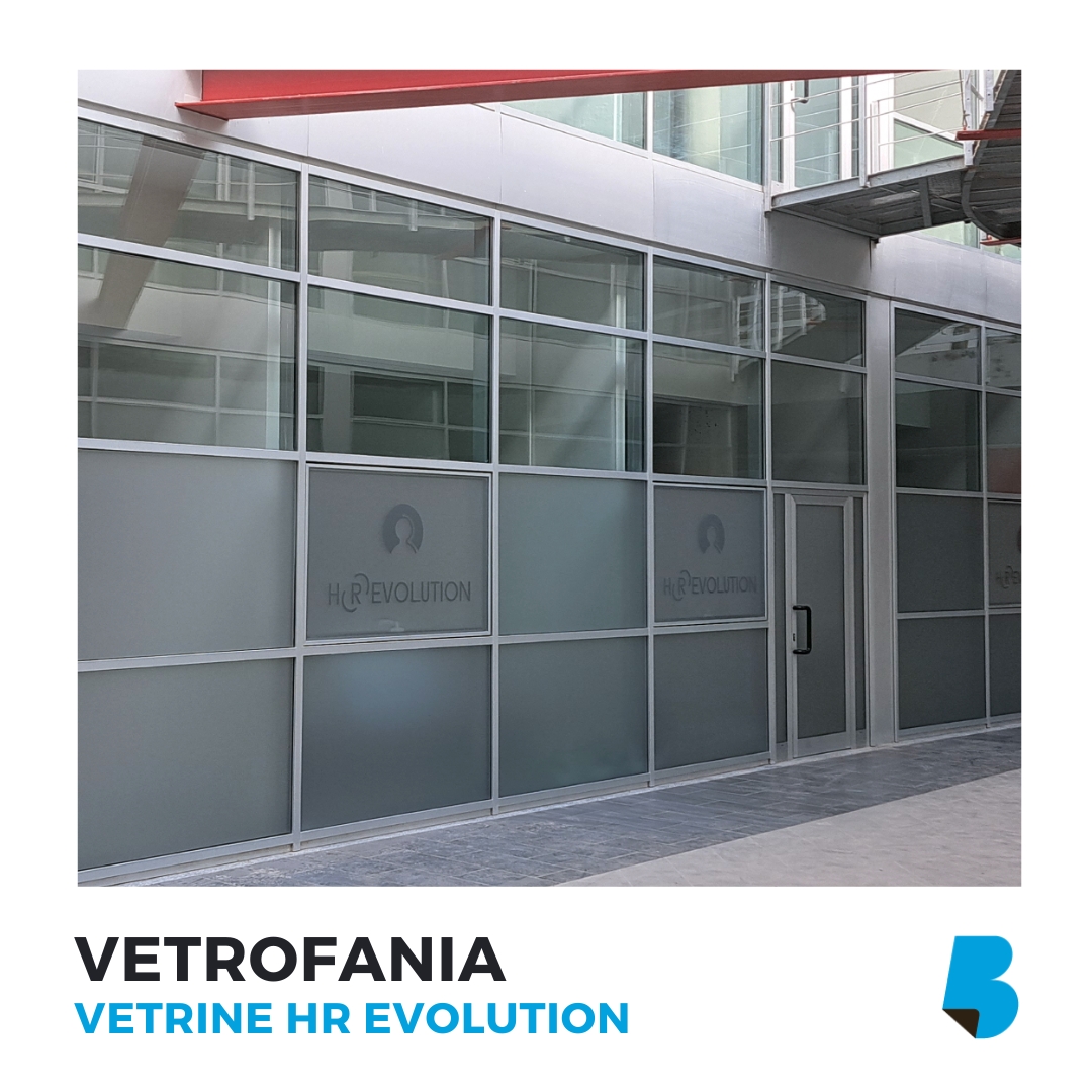 Vetrofania vatrina vetrate vatri uffici azienda HR Evolution